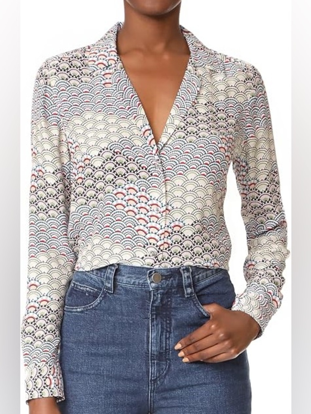 Equipment Adalyn Fan Printed Silk Blouse